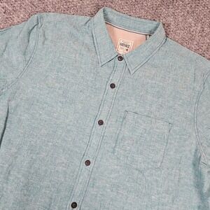 FatFace Mens 2XL Short Sleeve Linen Cotton Button Down Shirt Teal Blue Heathered